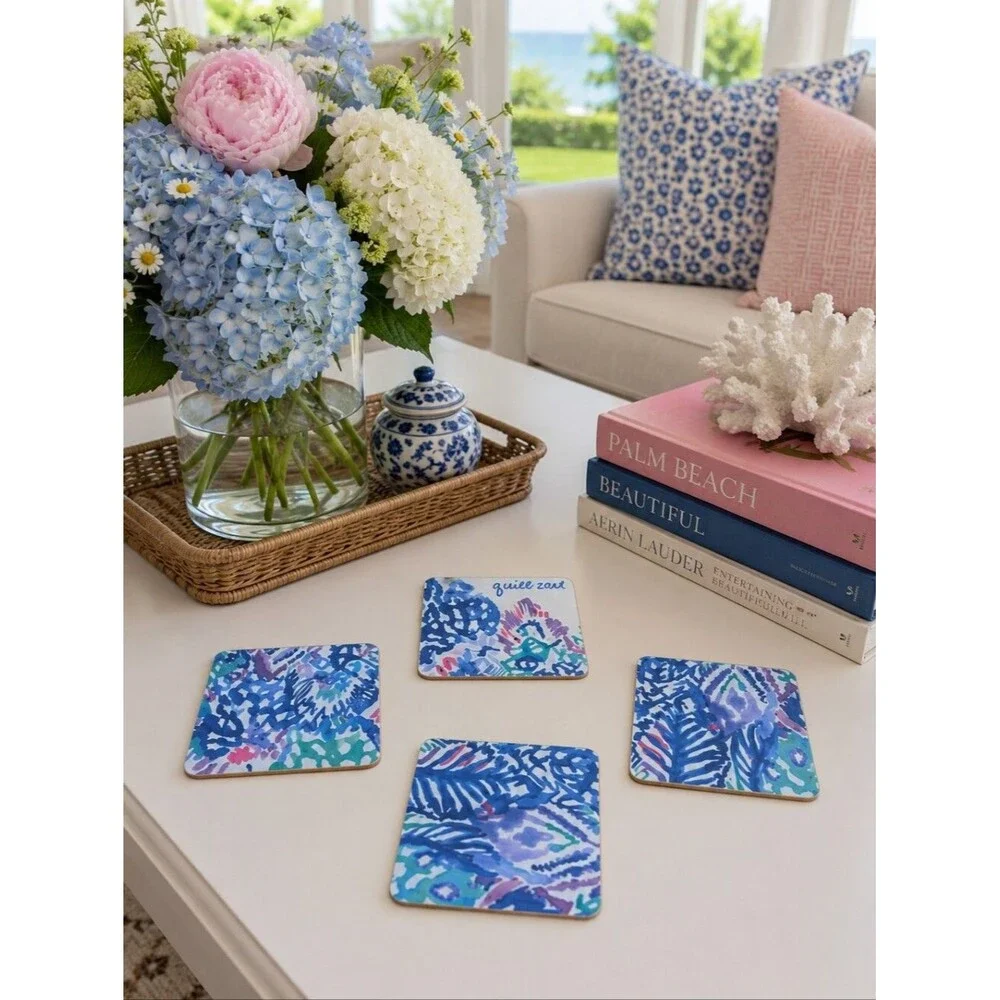 Set Of 4 Handmade Coasters Beachy Cottage Coastal Entertaining Hostess Preppy